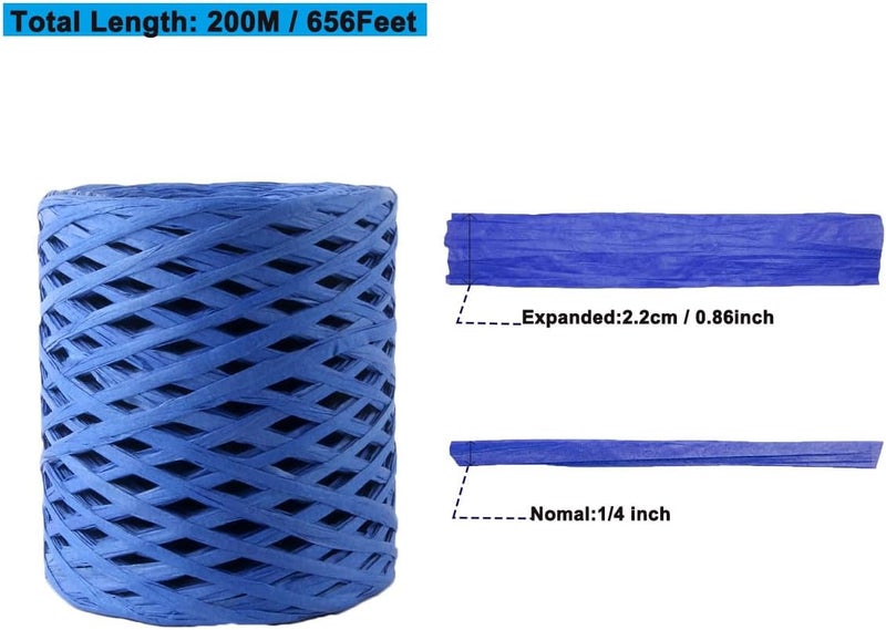 ALLWSLucky 656 FT Raffia Paper Craft Ribbon,Colored Packing Paper String for Gift Wrapping,Party Decor and DIY Decoration (Royal Blue) - Image 2